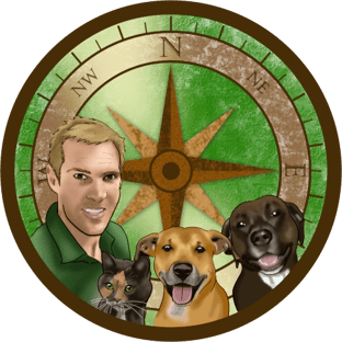 The official crest of 2 Pups N' Cat. Buster, Chance, Jasper, and David Desperado.