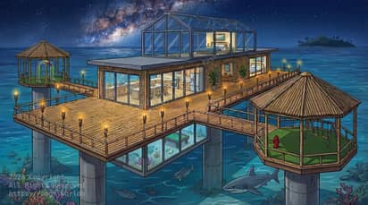 The home of Chris and David Swanson-Cargill on Makatea Island at night in the French Polynesia on Earth in the Sol System in the Milky Way Galaxy