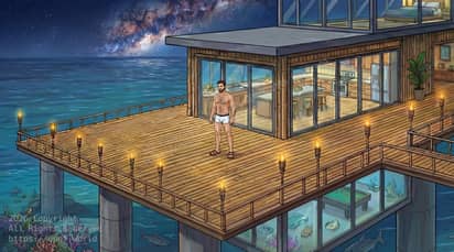 Chris Cargill at home near Makatea Island in the French Polynesia overlooking the ocean, waiting for his partner David Swanson-Cargill