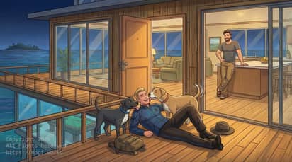 United Planets And Galactic Fleet - UPGF Chief Medical Officer Dr. David Swanson with his partner Chris Cargill and his two dog Buster and Chance at their home on Earth in Makatea, French Polynesia